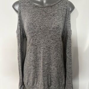 Gray Long Sleeve Knit Top Peek a Boo Shoulders Size L